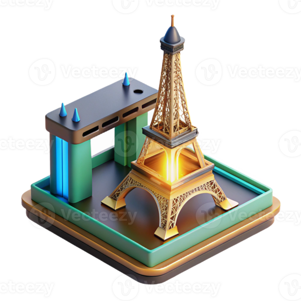 vibrant creative beautiful minimalist A 3D printer constructing a miniature replica of the Eiffel Tower, glowing filament, close-up shot, industrial design style genuine detailed png