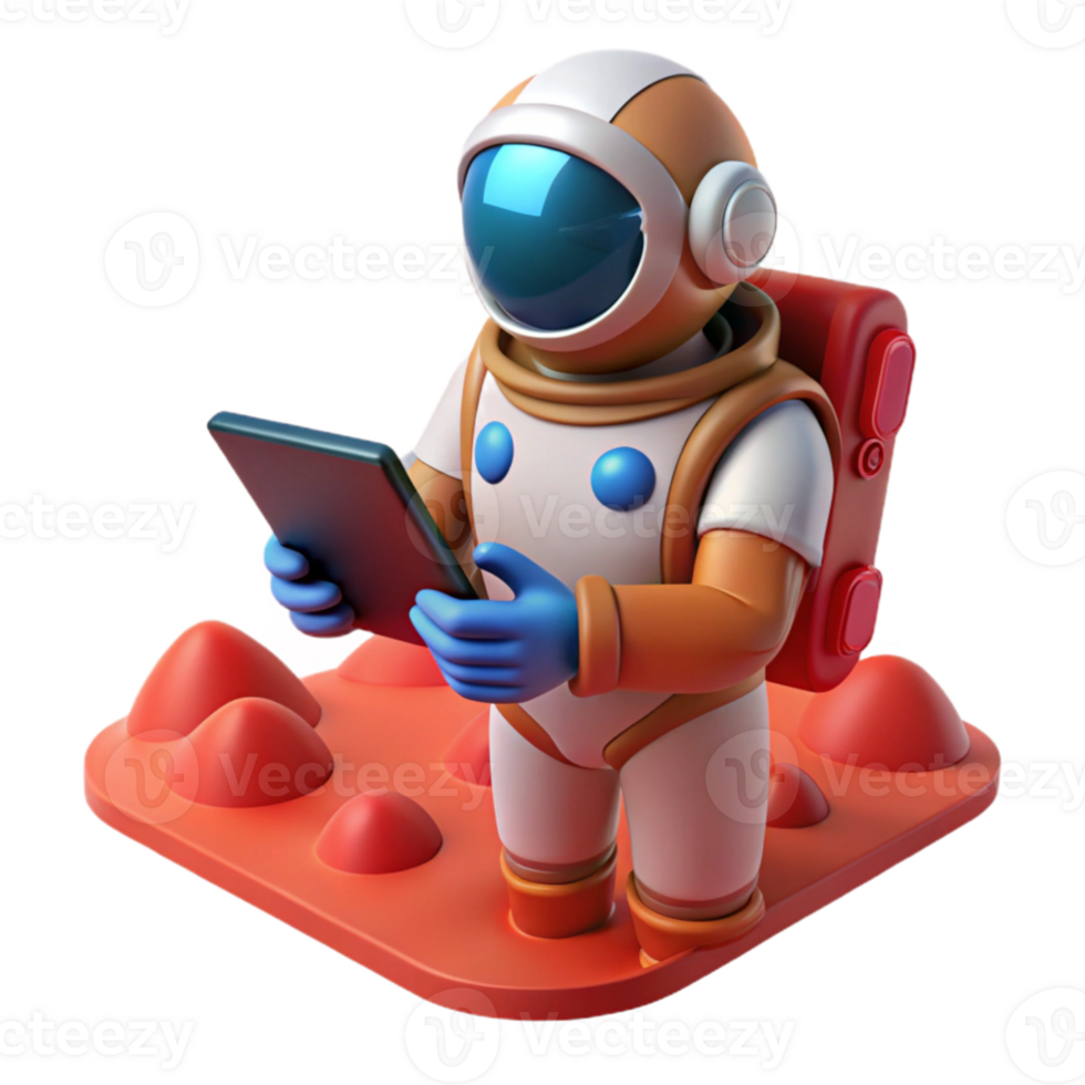 dramatic rustic serene classic An astronaut using a futuristic tablet on the surface of Mars, red, dusty landscape, bright sunlight, science fiction style professional genuine png