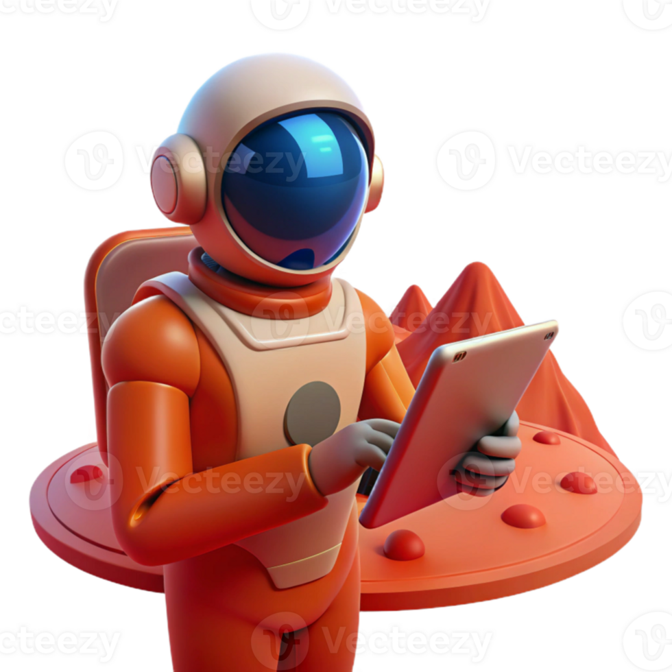 vibrant rustic extraordinary vintage An astronaut using a futuristic tablet on the surface of Mars, red, dusty landscape, bright sunlight, science fiction style high resolution detailed png