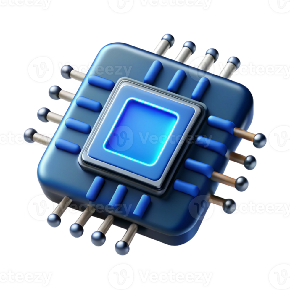 dramatic minimalist wonderful creative A single microchip, magnified, intricate circuits glowing with electric blue light, macro photography style, dark background lighting original authentic png