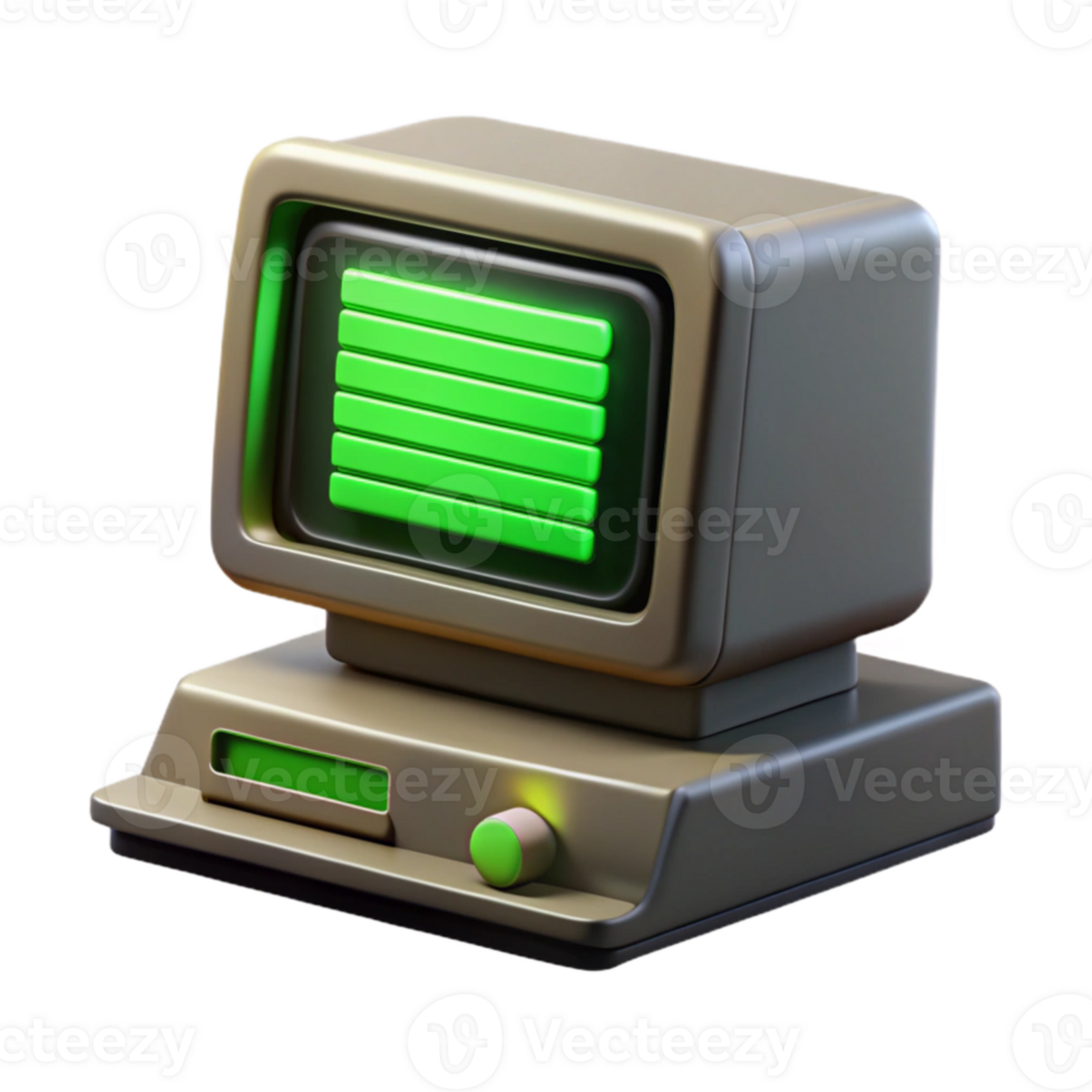 elegant minimalist stunning creative A vintage computer terminal displaying complex code, green text on a black screen, CRT scanlines visible, retrofuturistic style premium exclusive png