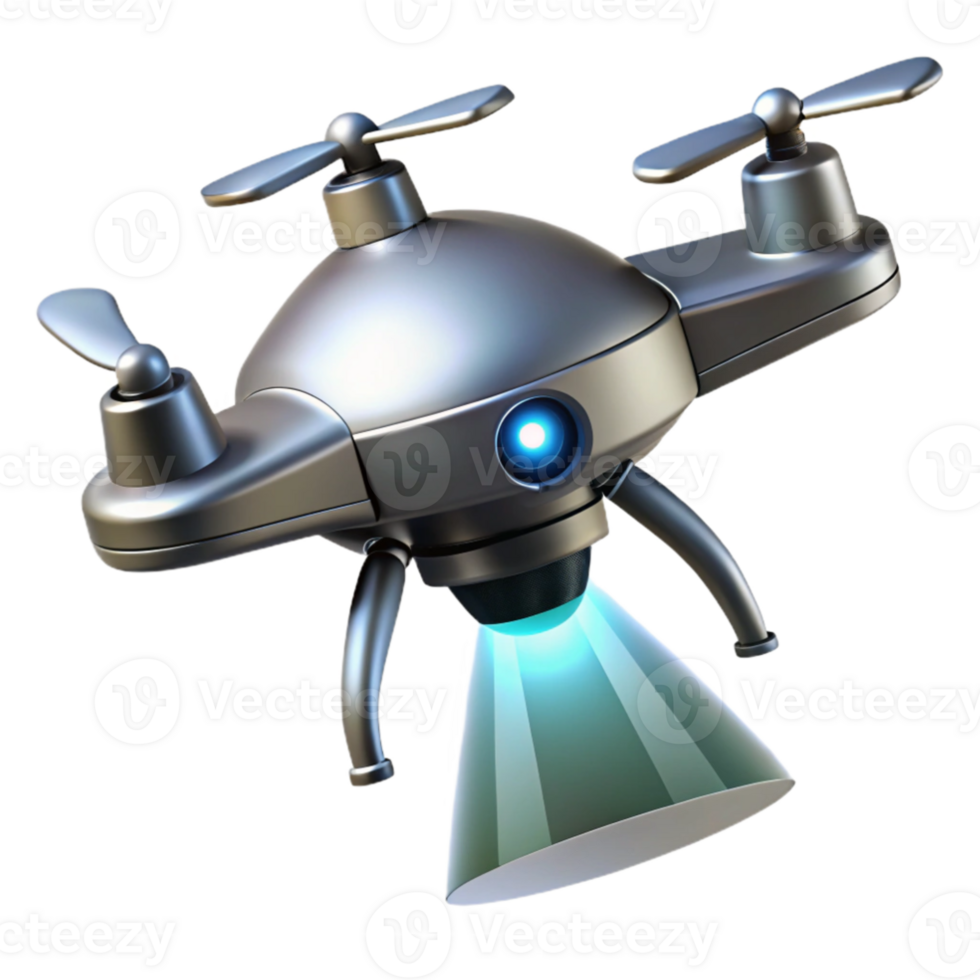 beautiful contemporary serene vintage A solitary drone hovering in the air, spotlight shining on its metallic body, futuristic design, minimalist style genuine premium png