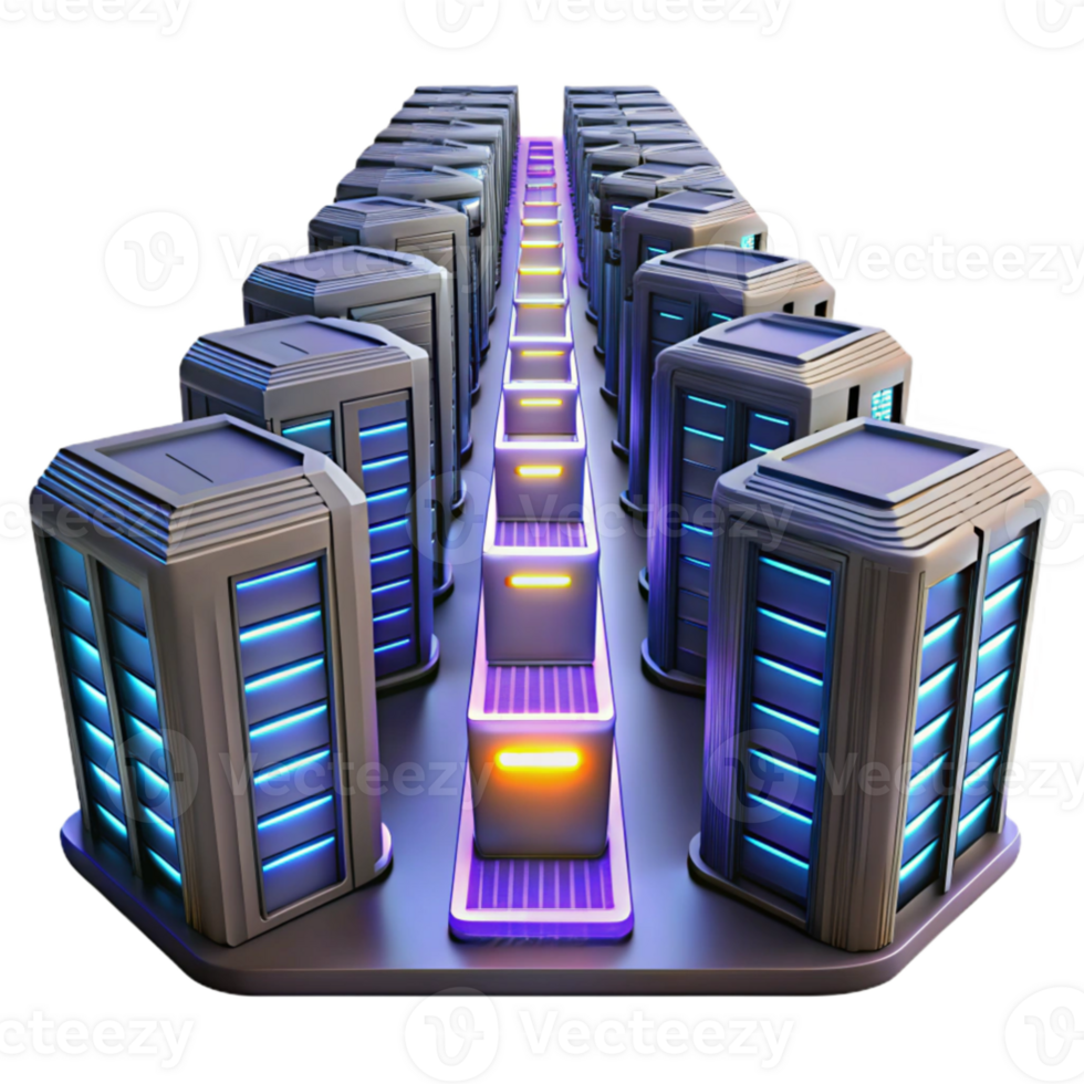 vibrant rustic beautiful rustic A giant server farm extending into infinity, rows of glowing servers, science fiction style, low-key lighting high quality original png