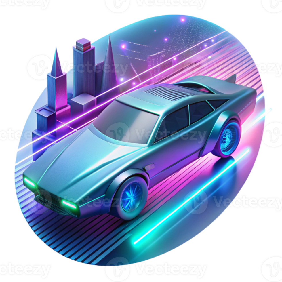 beautiful creative extraordinary creative A futuristic vehicle speeding through a digital landscape, trails of light and data, cyberpunk style, neon lighting high resolution premium png