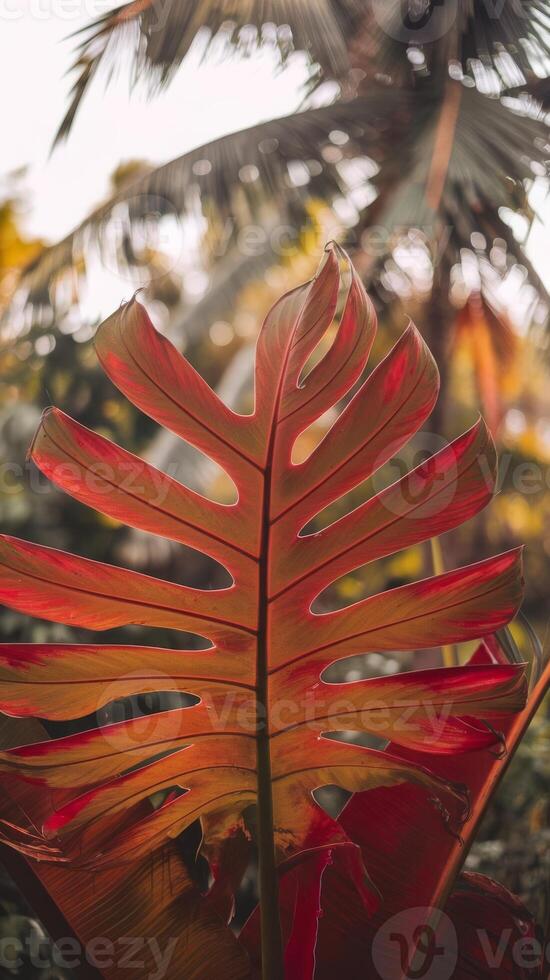 Red and yellow tropical leaf photo