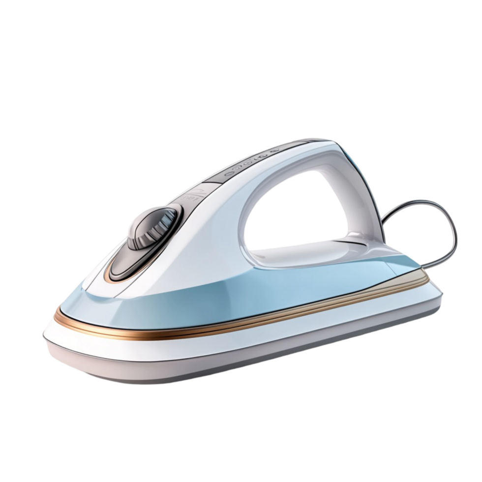 electric steam iron with a sleek design and a blue handle png