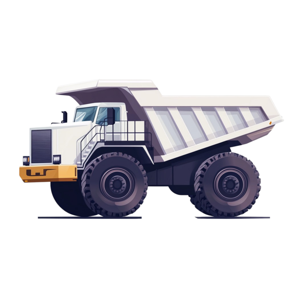 Large white dump truck with massive black tires png