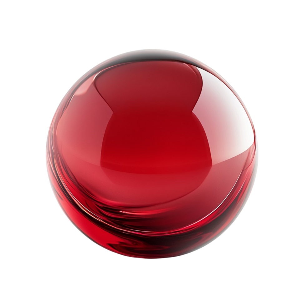 Glossy red glass sphere with a reflective surface png