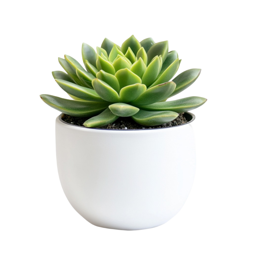 Green succulent plant in a simple white ceramic pot with a glossy finish png