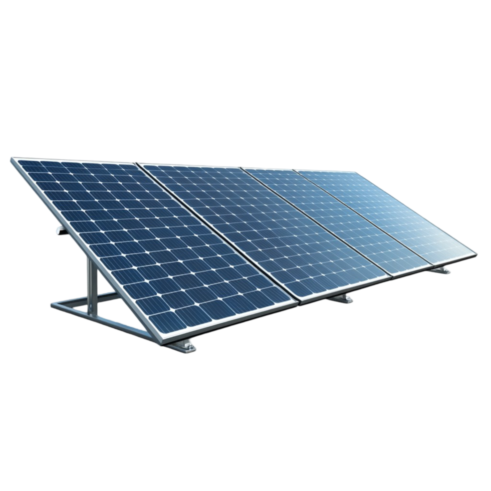 Blue solar panel system standing at an optimal angle for energy absorption png
