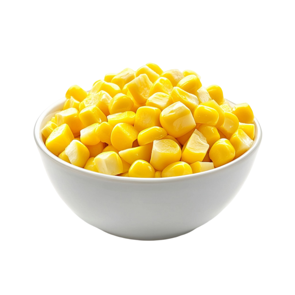White bowl filled with yellow sweet corn kernel png