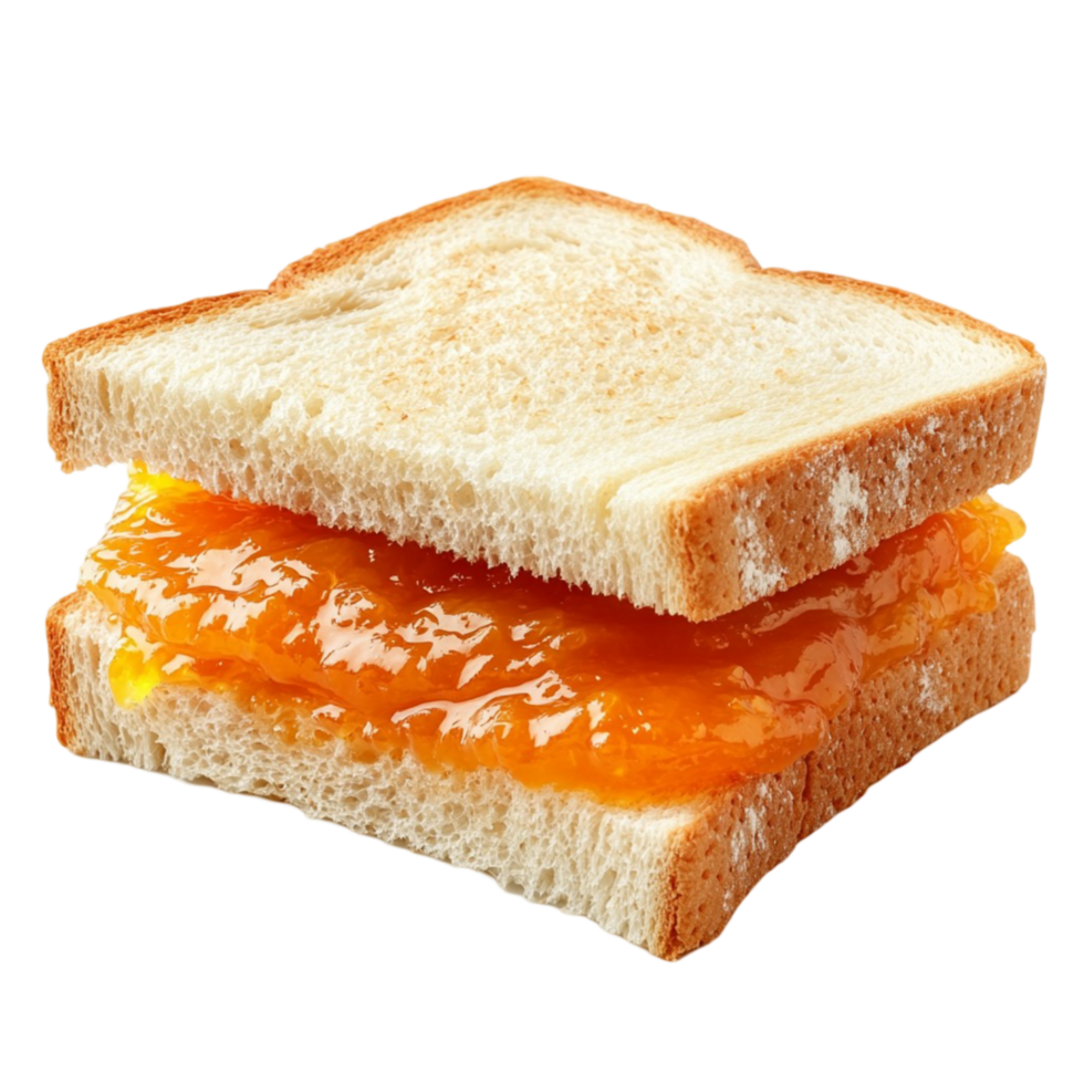 Golden brown toasted sandwich with a thick layer of orange marmalade png