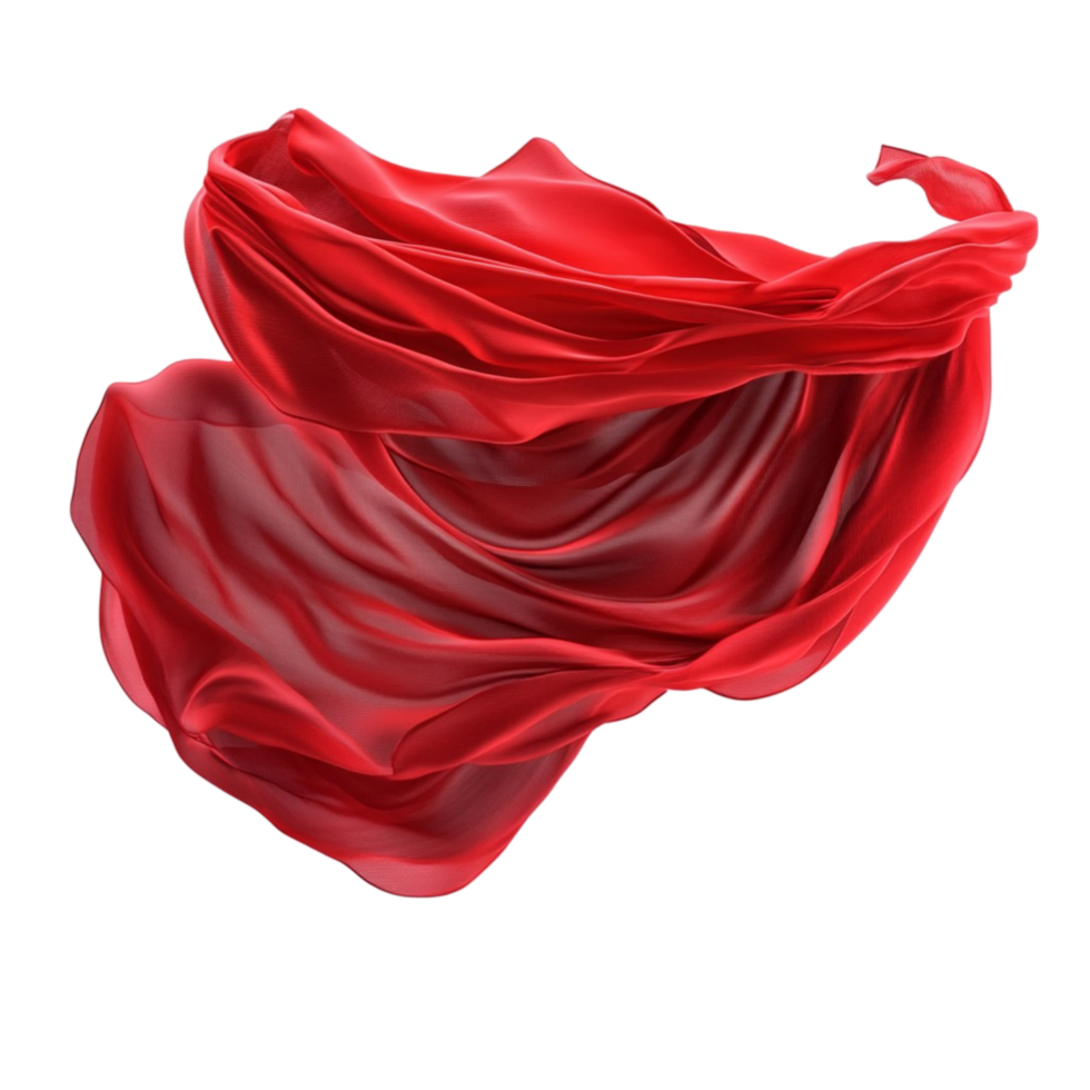 Flowing red silk fabric captured in mid air with folds and movement png