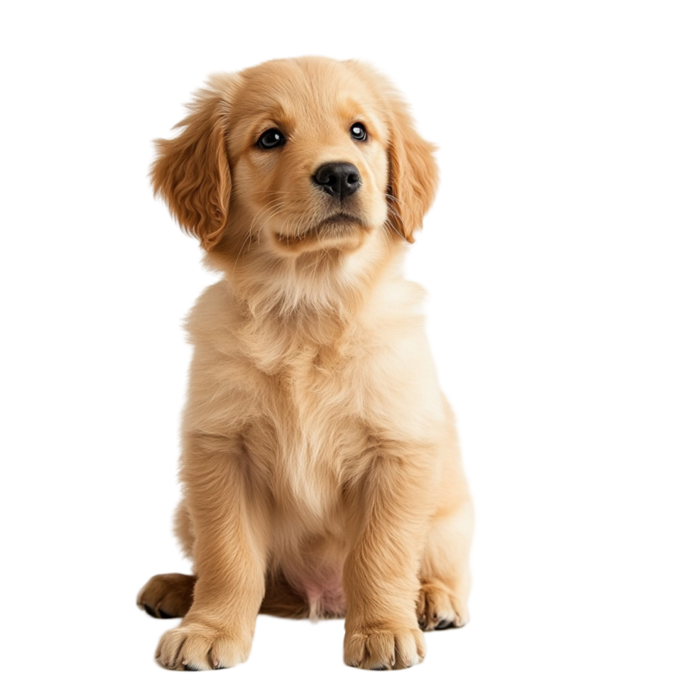 Golden retriever puppy sitting with a curious expression png