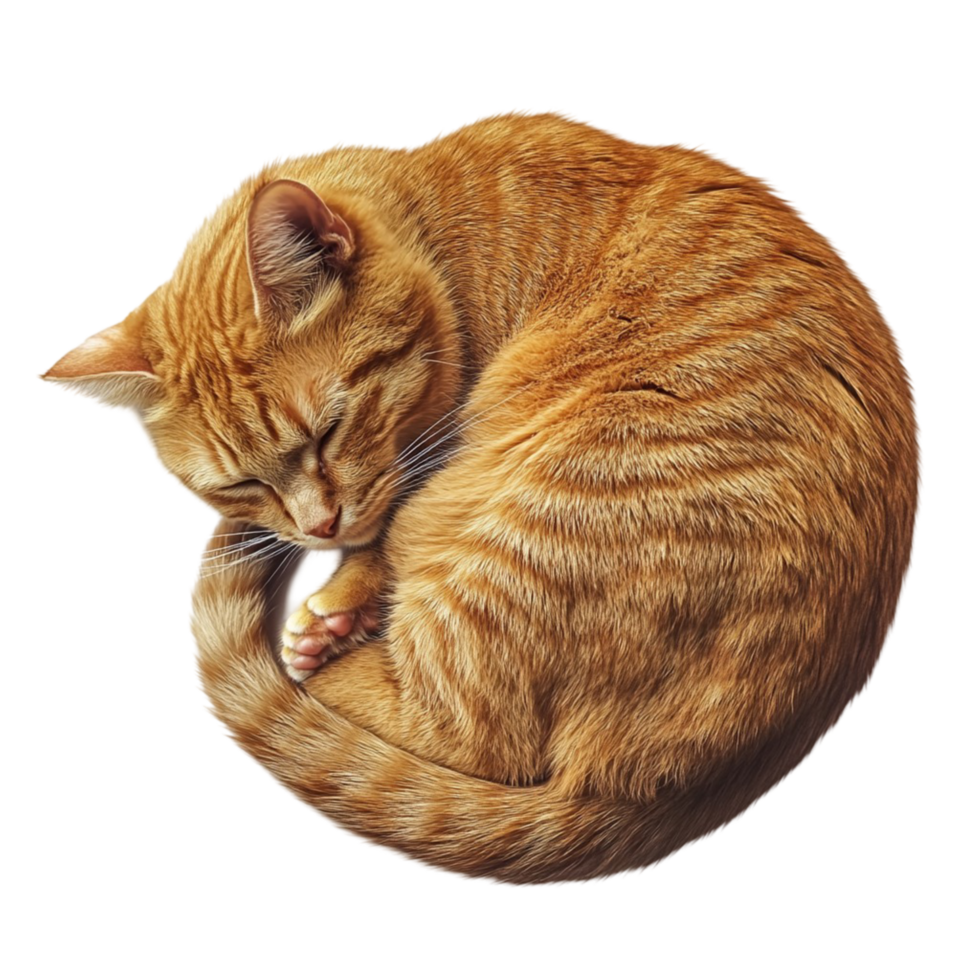 Ginger cat curled up sleeping peacefully png
