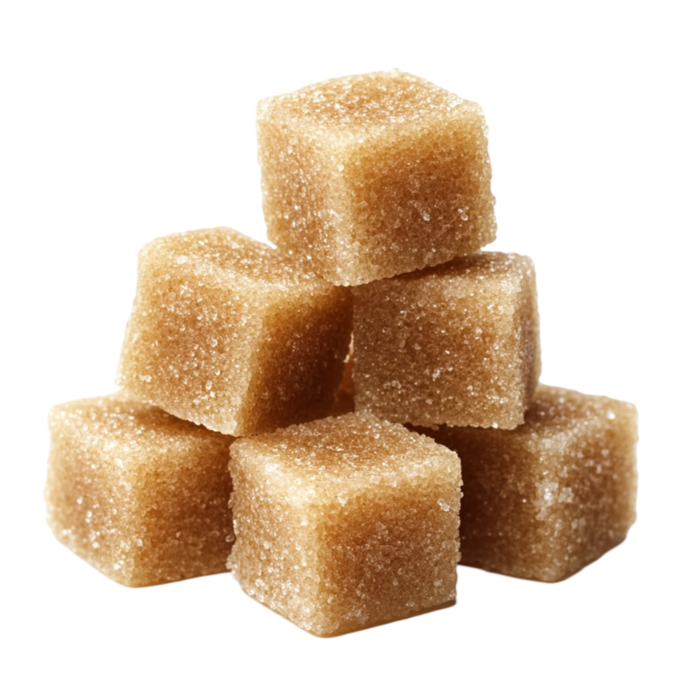 Pile of natural brown sugar cubes stacked in a pyramid shape png