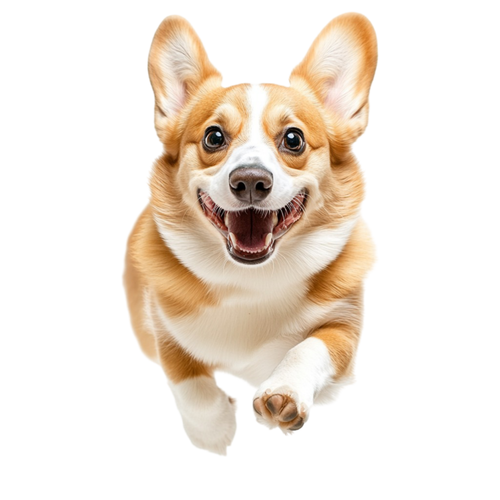 Happy corgi dog running with its tongue out and ears perked png