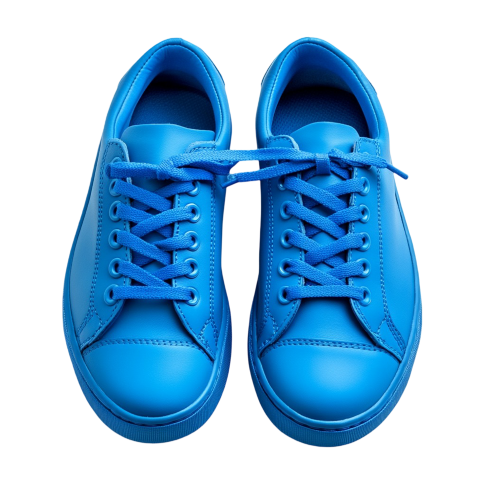 Pair of blue sneakers with matching laces png