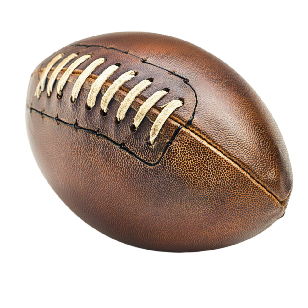 Traditional brown football with white laces and a slightly worn texture png