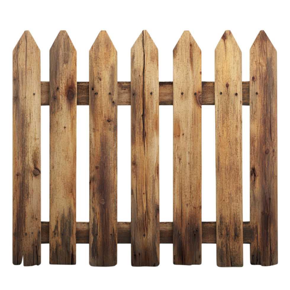 Rustic wooden fence with weathered vertical planks png