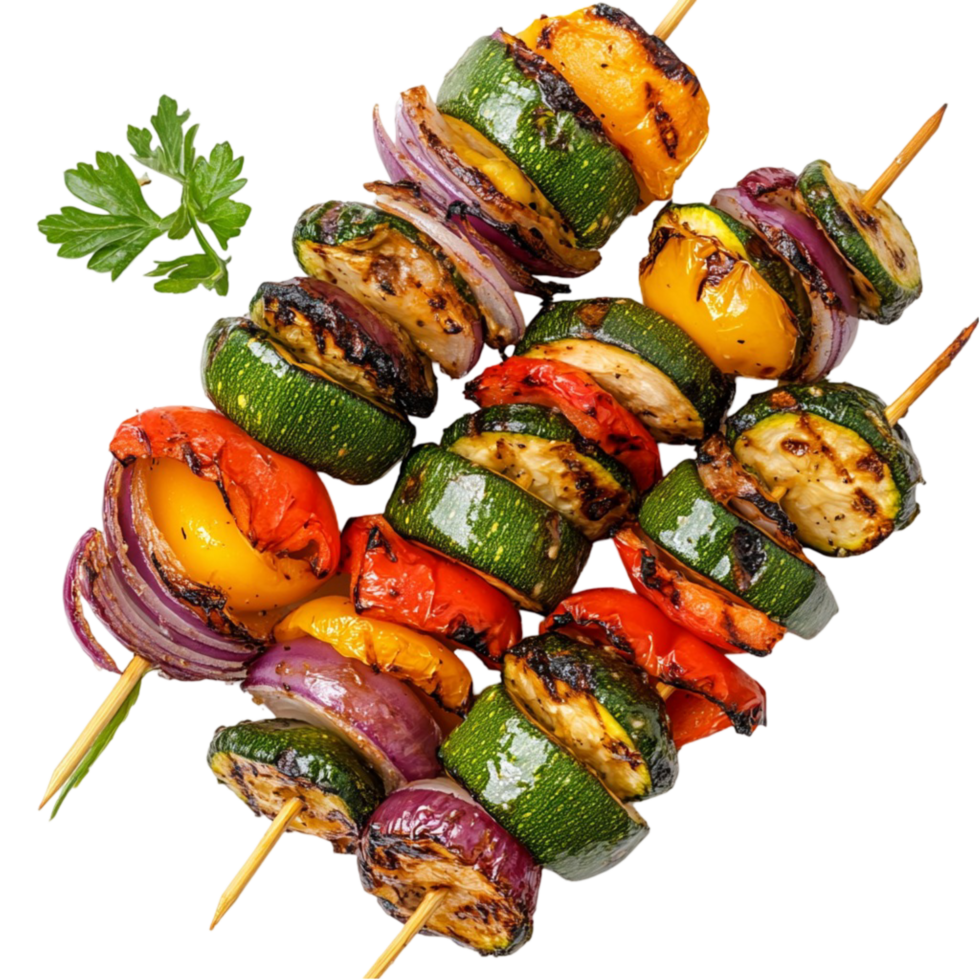 Colorful vegetable skewers with zucchini onions and bell peppers on sticks png