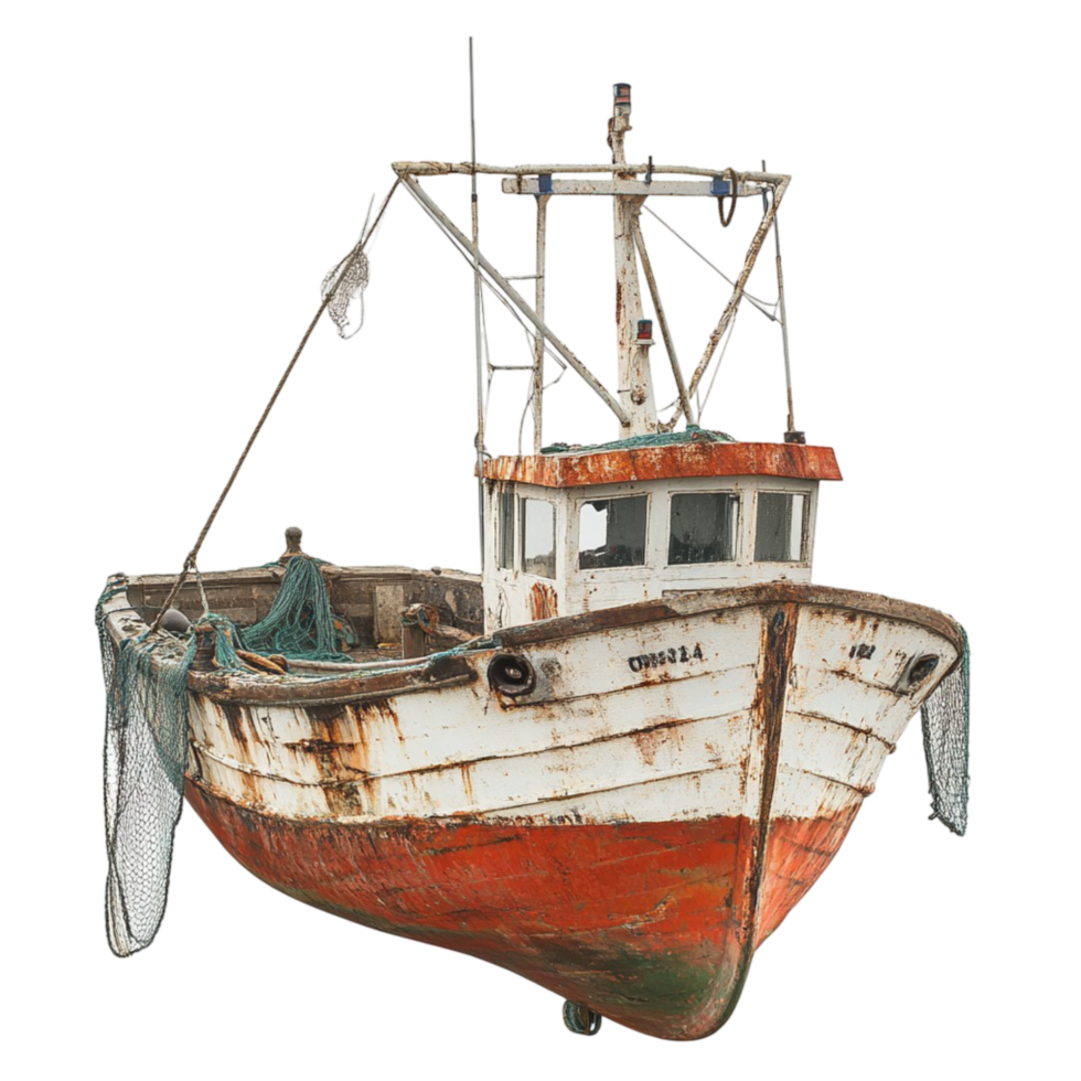 Old fishing boat with a rusty and weathered exterior png