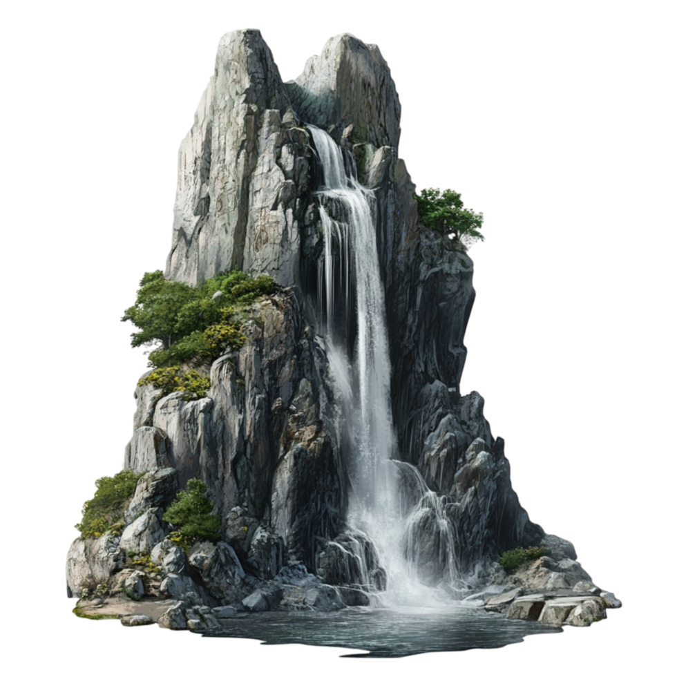 Majestic rocky waterfall with clear water cascading down the cliffs png