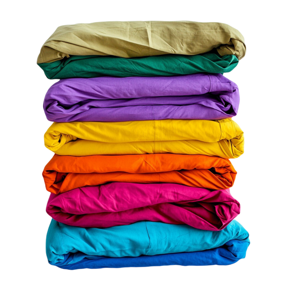 Stack of colorful folded clothes arranged in vibrant fabric layers png
