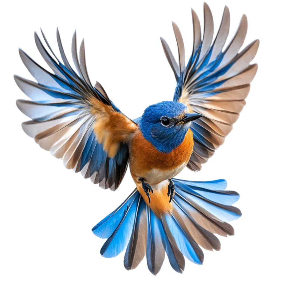 Blue and orange bird with wide open wings in flight png