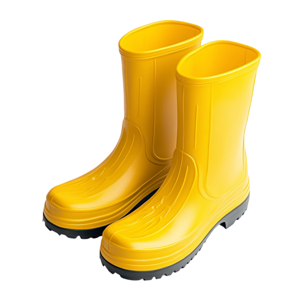 yellow rubber rain boots with thick non slip soles png