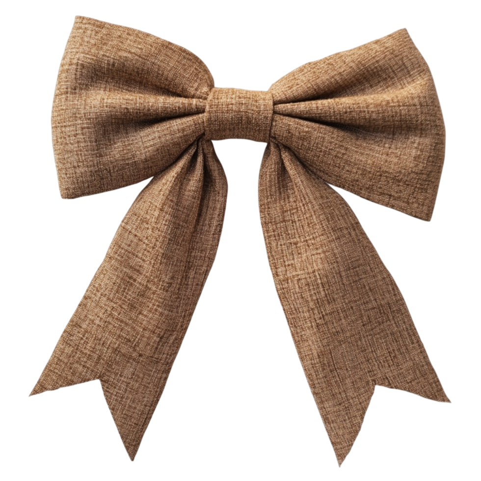 Beautifully tied brown burlap bow with wide and flowing ends png