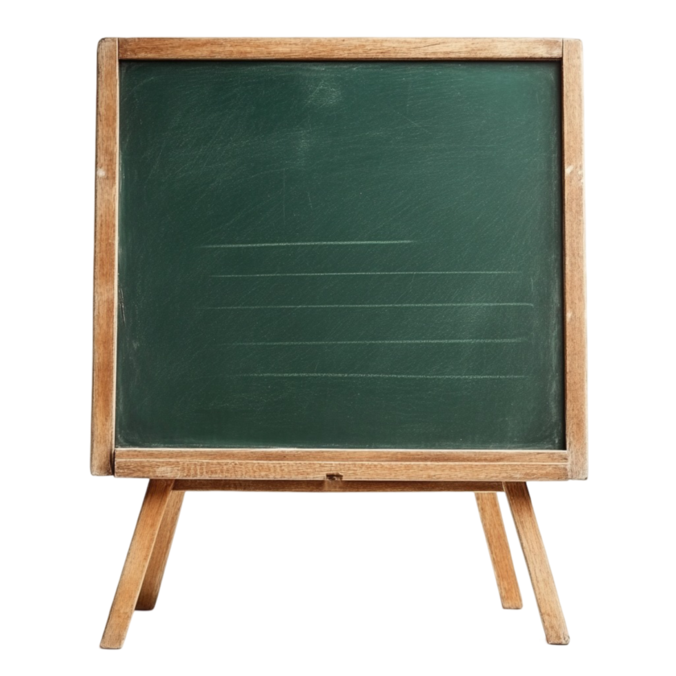 Green chalkboard with a wooden frame standing on a tripod png