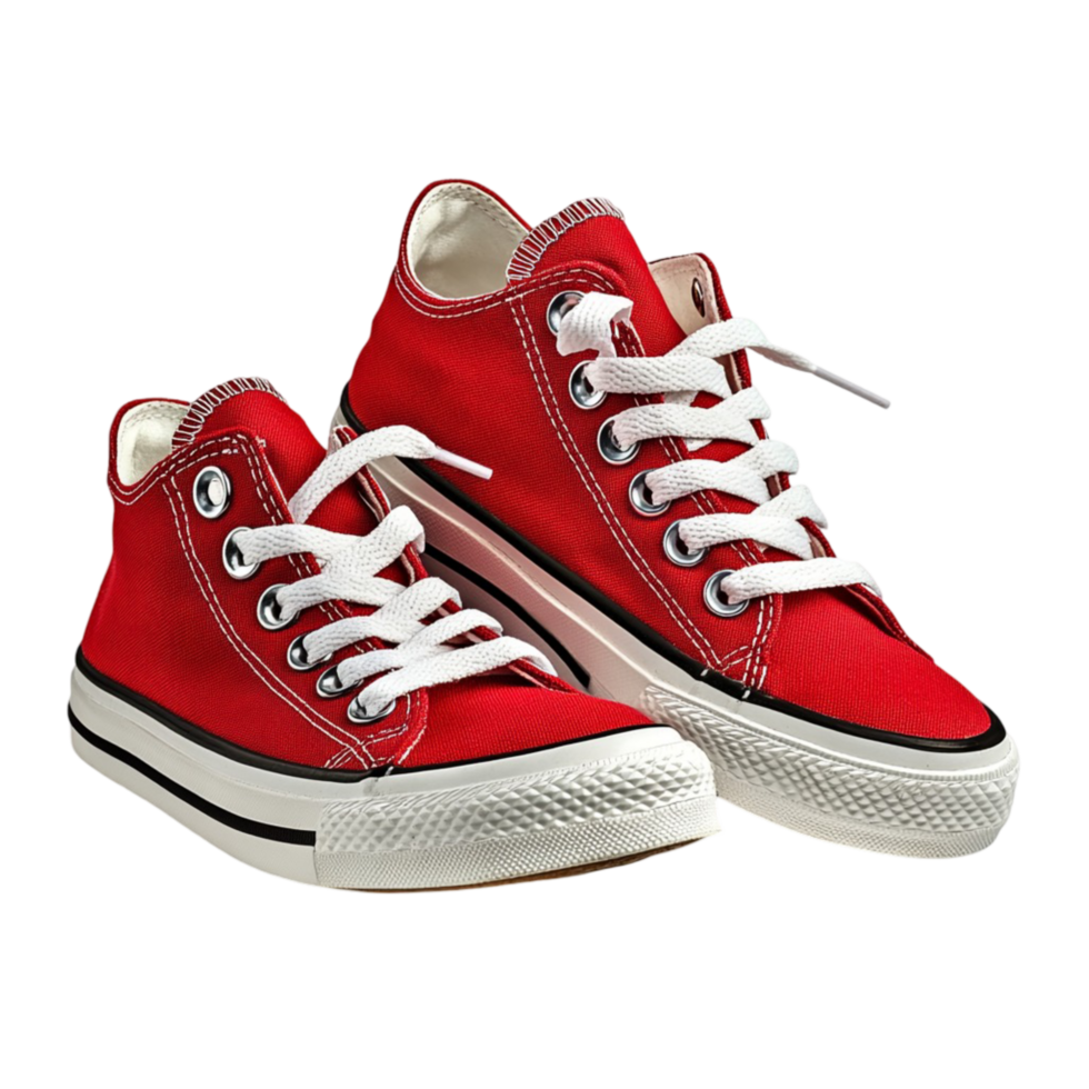 Red canvas sneakers with white laces and a rubber sole png