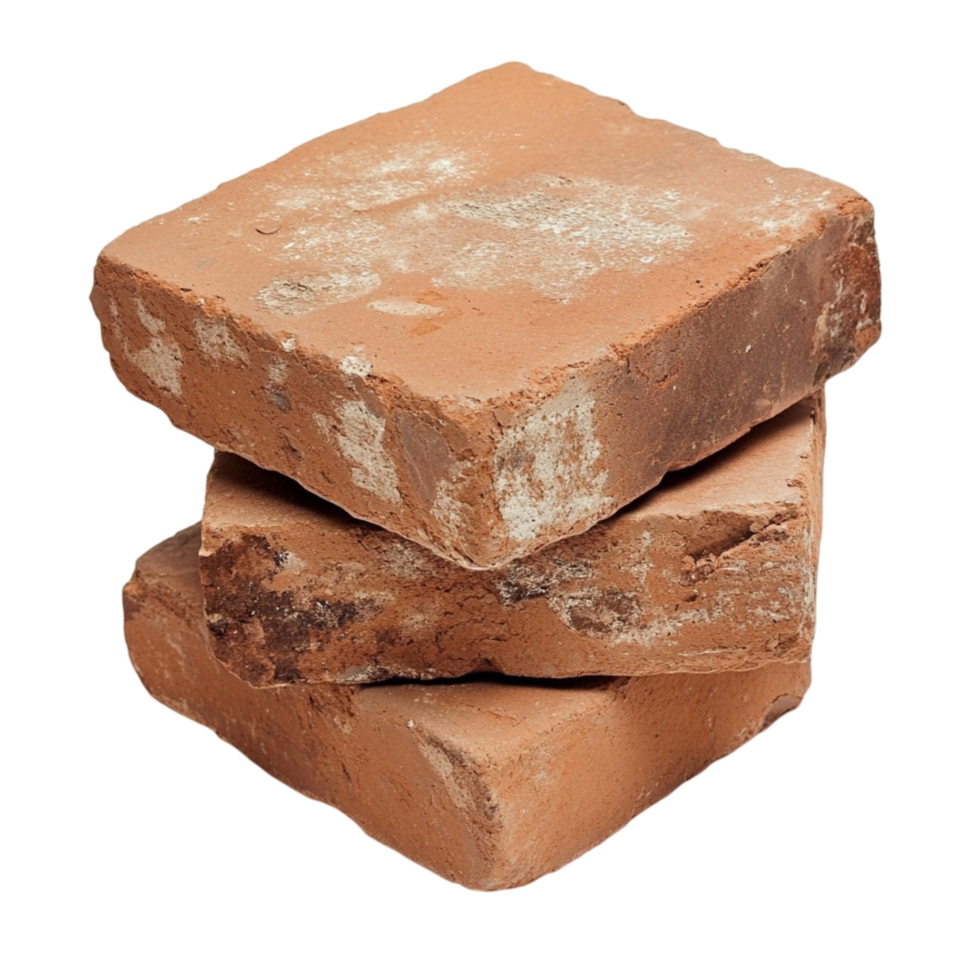 Stacked red clay bricks with a rough texture for construction png