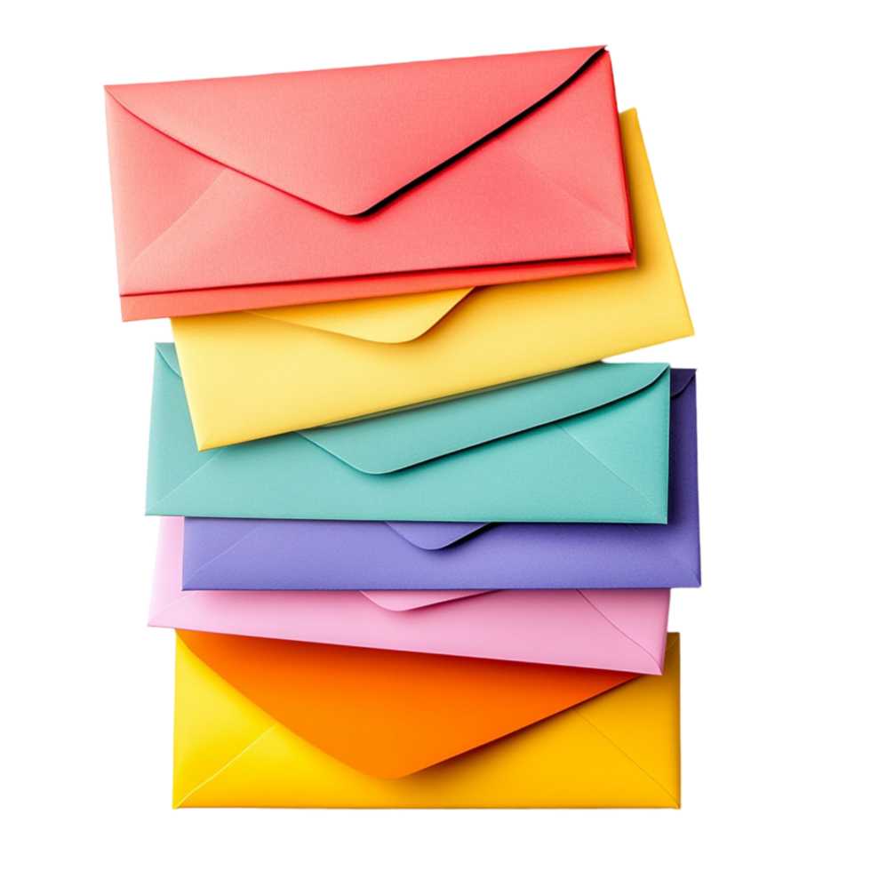 Stack of colorful envelopes arranged in a neat pile png