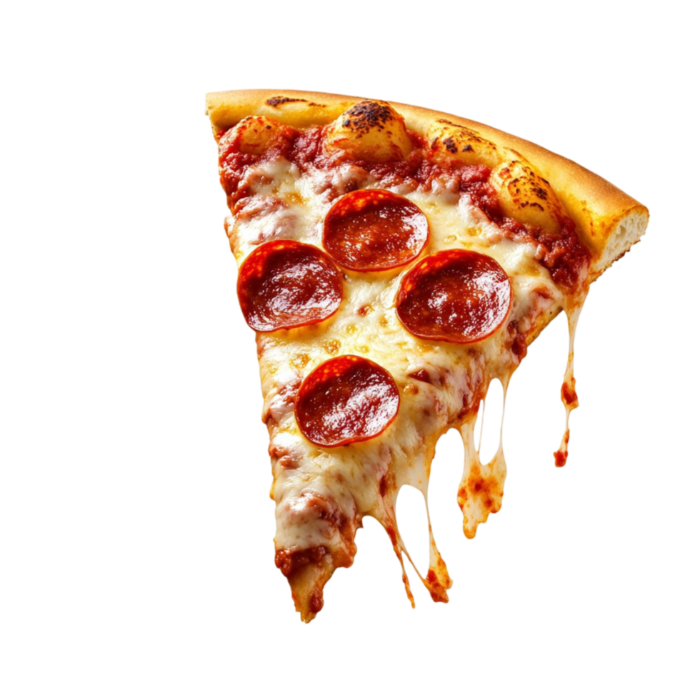 slice of pepperoni pizza with melted cheese dripping png