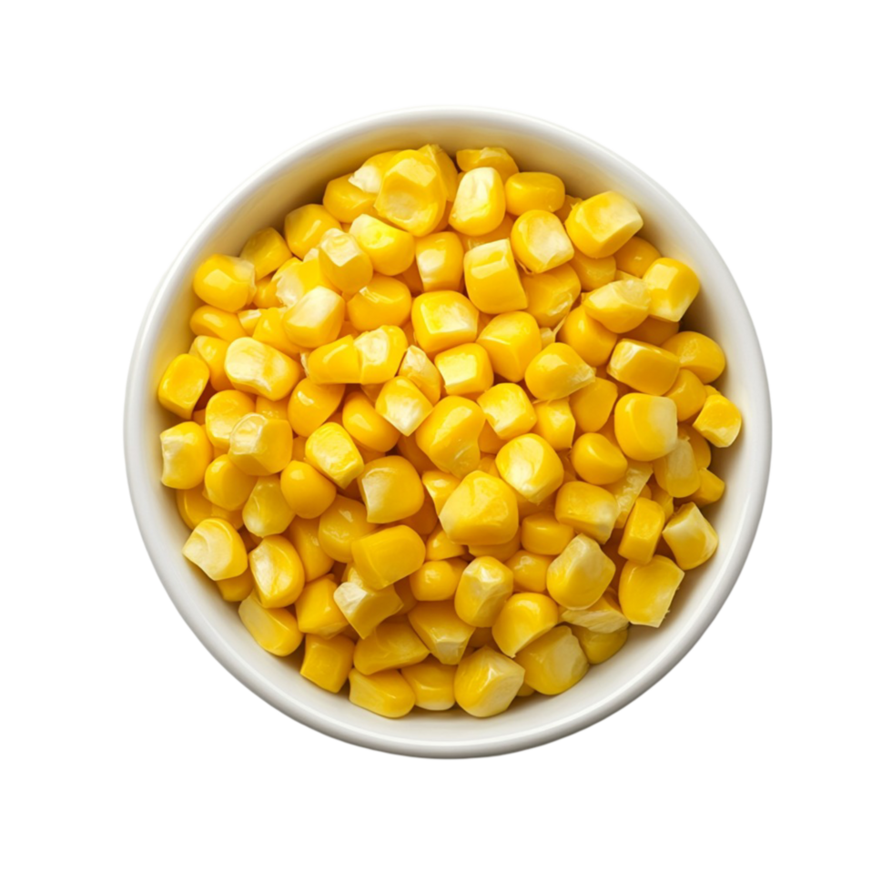 White bowl filled with yellow sweet corn kernels png