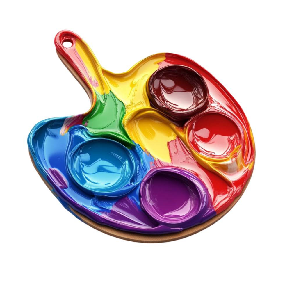 Vibrant multicolor palette with glossy blended pigments png