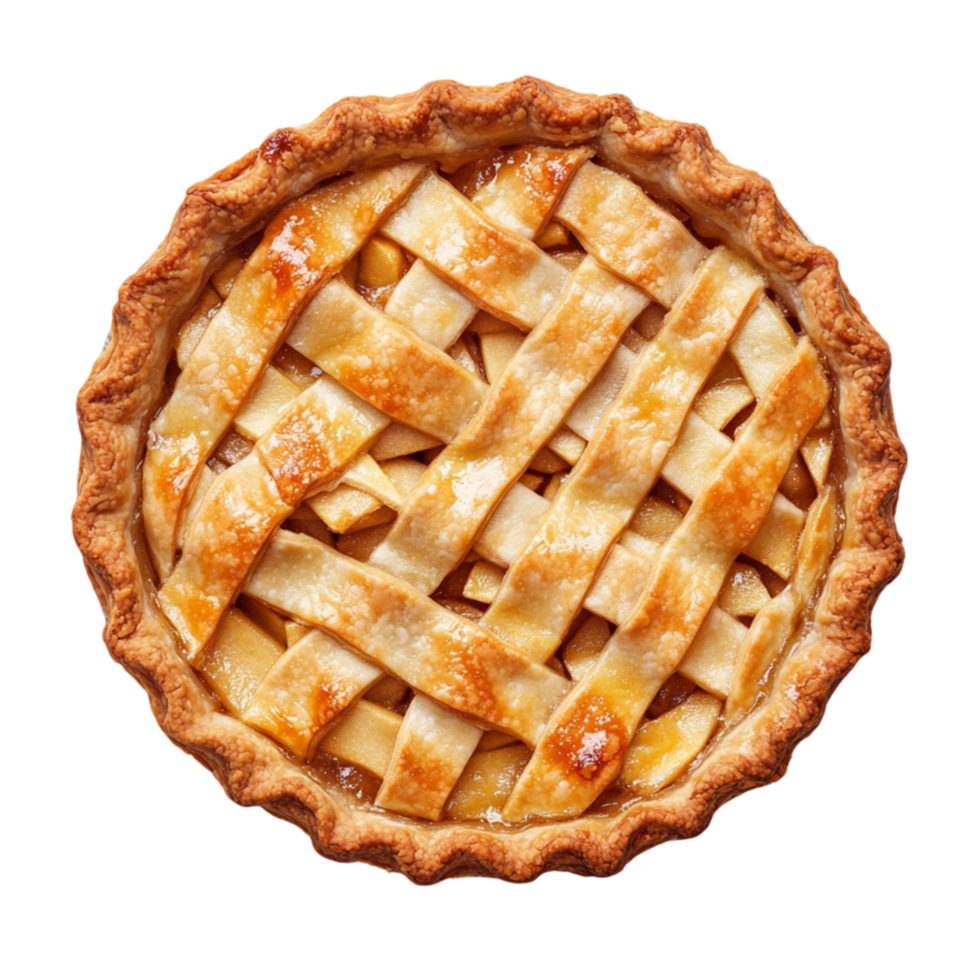 Golden baked lattice apple pie with a flaky crust png