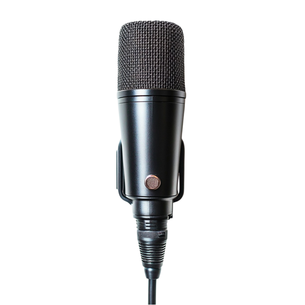 Professional black microphone with a stand for recording png