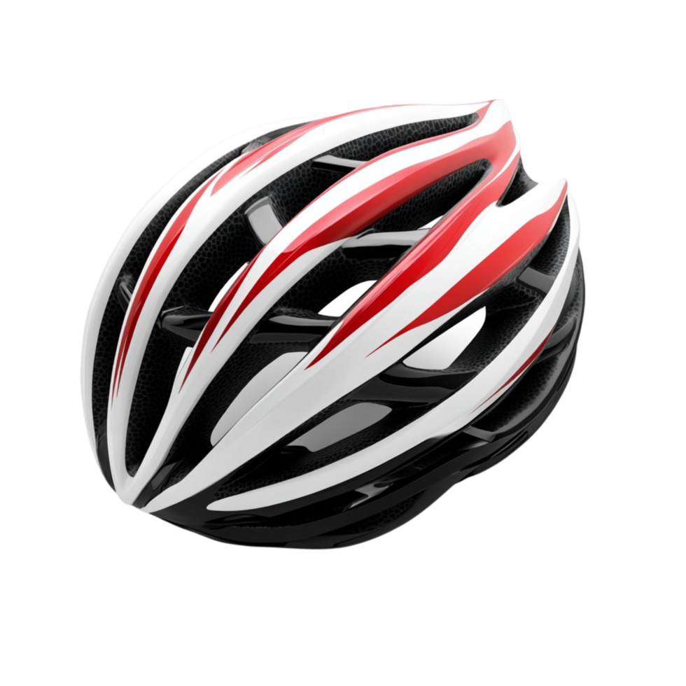 Sleek black and red cycling helmet with aerodynamic design png