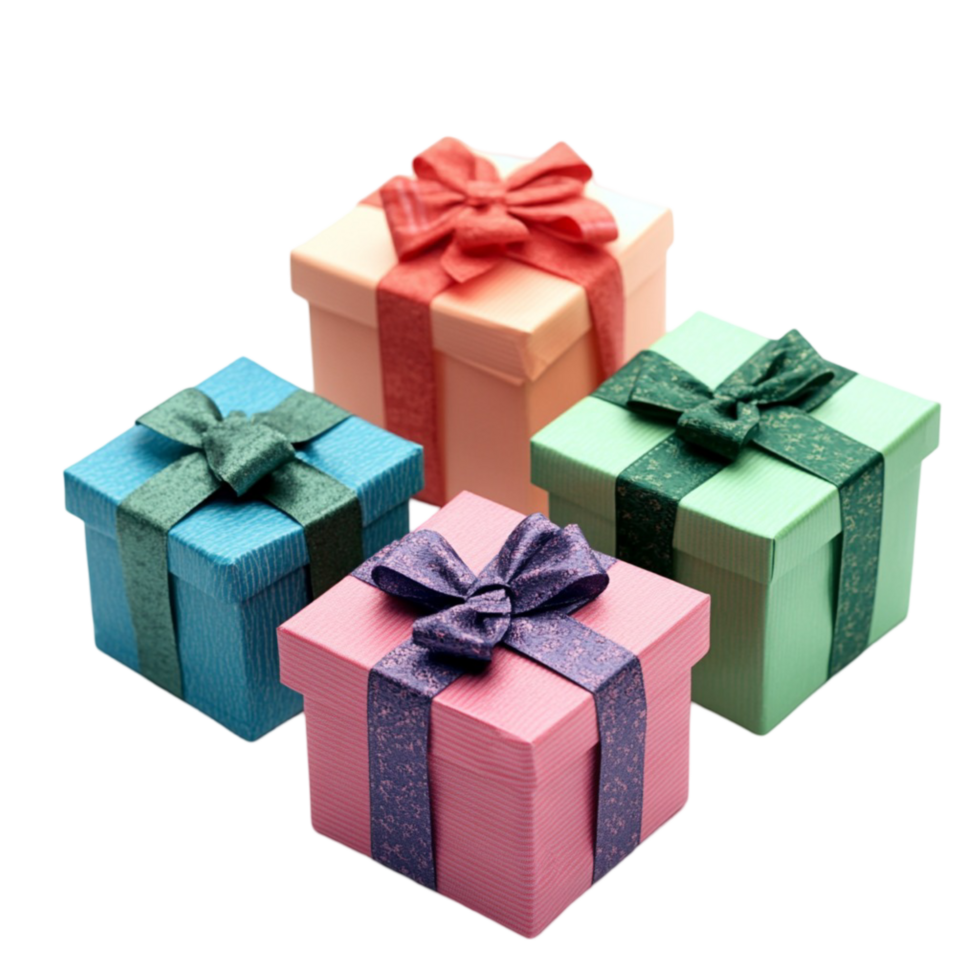 Set of beautifully wrapped gift boxes with bows png