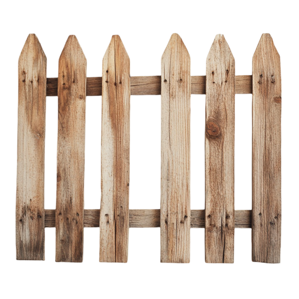Rustic wooden picket fence with pointed tops png