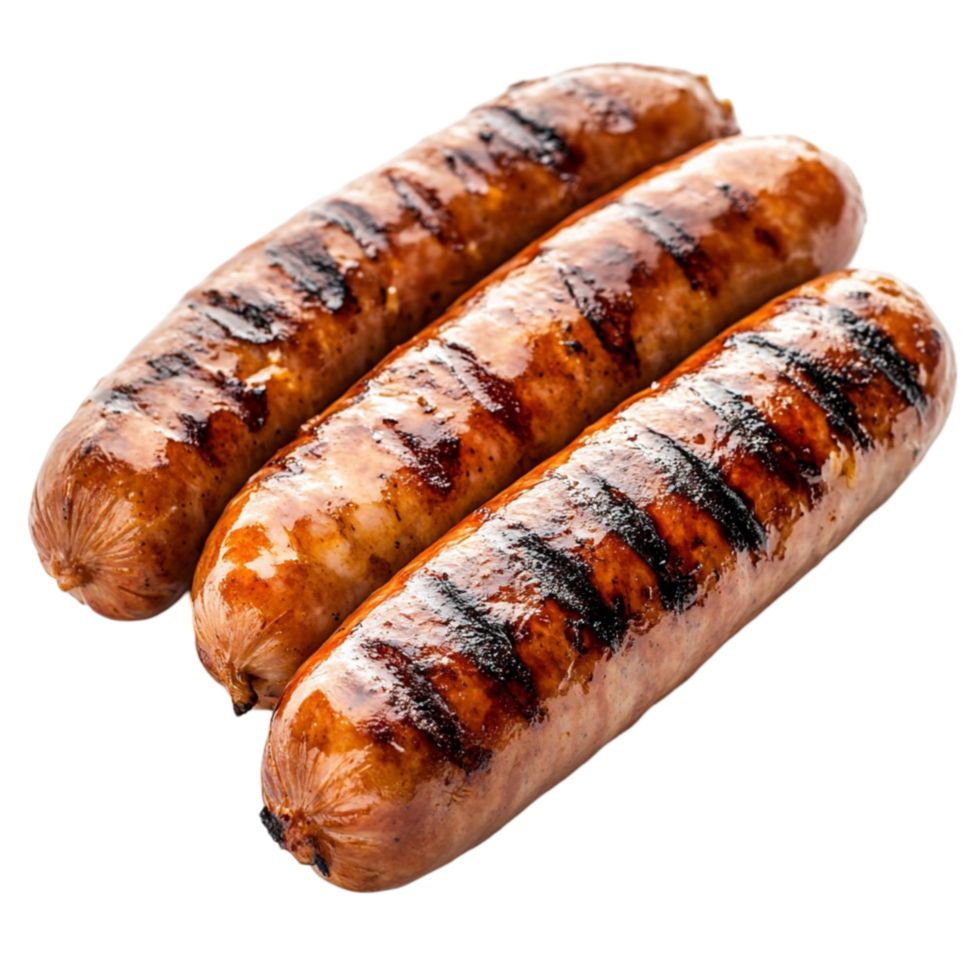 Juicy grilled sausages with a slightly charred surface png