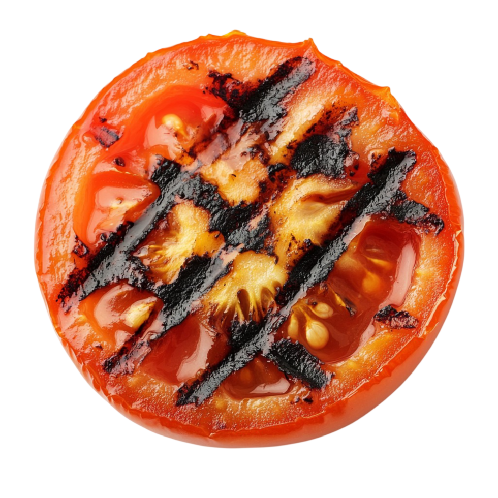Grilled tomato slice with charred marks and juicy texture png
