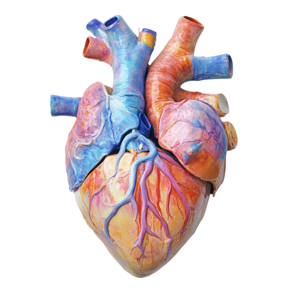Anatomical human heart model with colorful realistic details png
