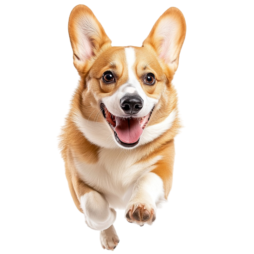 Happy corgi dog running with an excited expression png