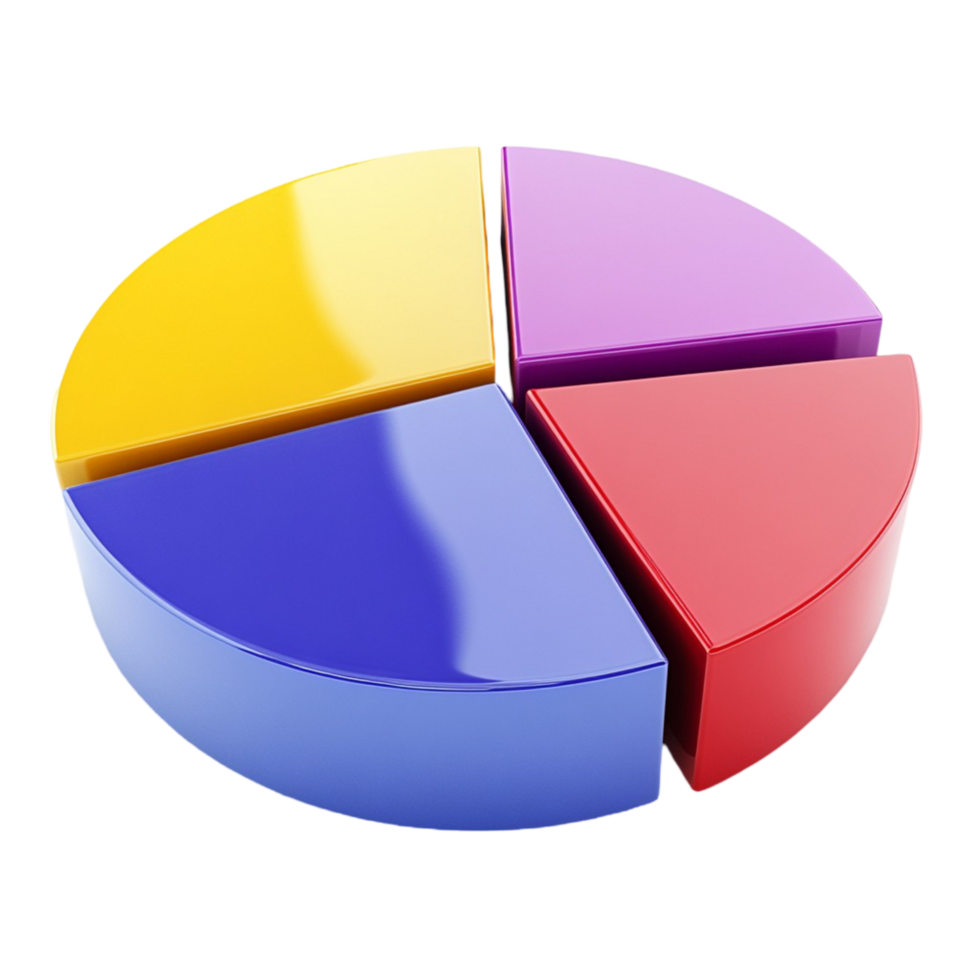 Vibrant three dimensional pie chart with different colored sections png