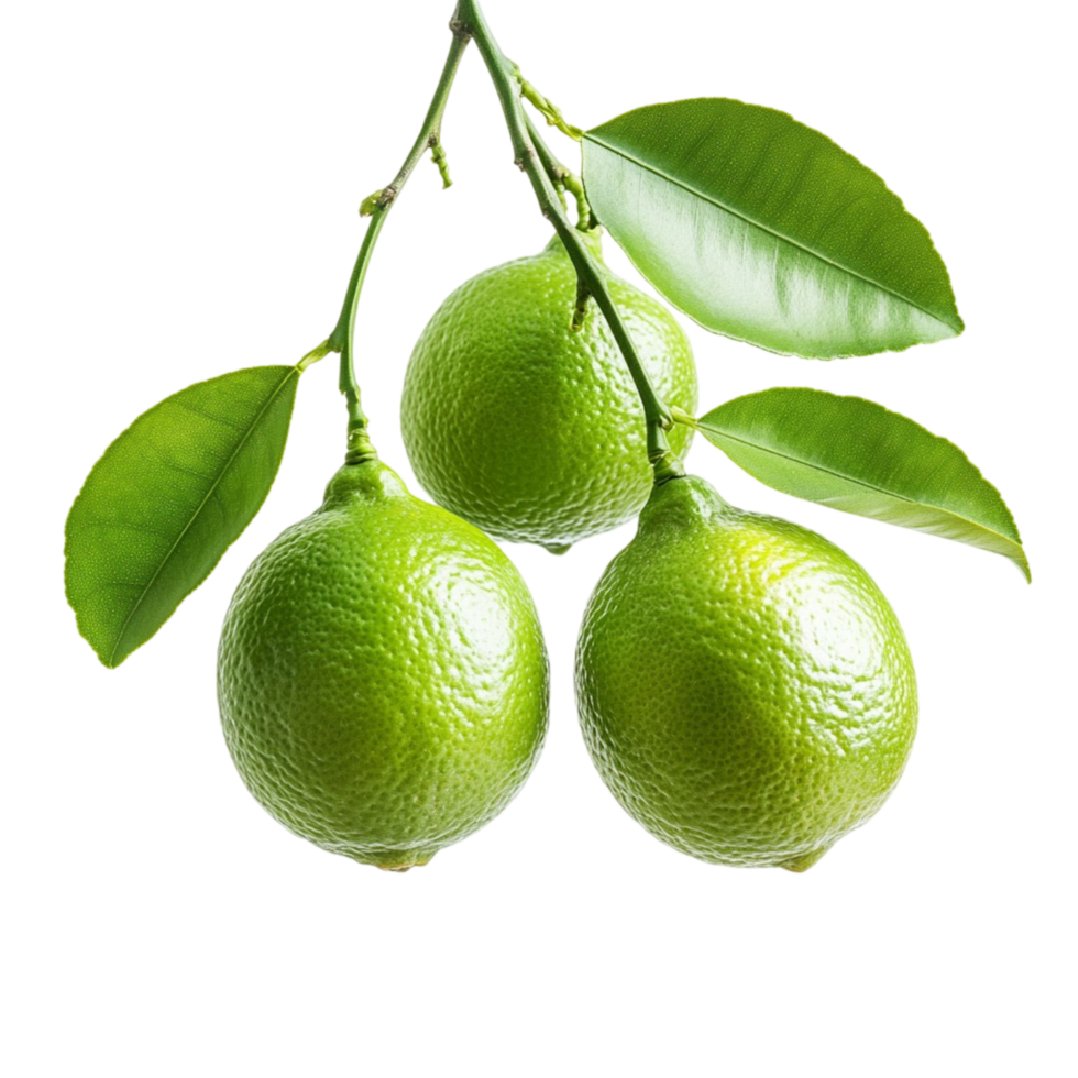 green limes hanging from a branch with vibrant png
