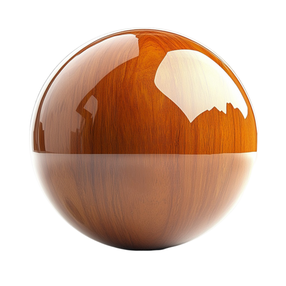 Polished wooden sphere with a and reflective surface png